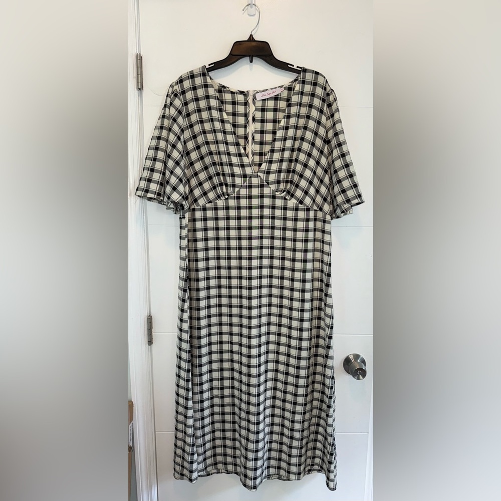 LISA SAYS GAH Grace Plaid Black White Maxi Dress XL